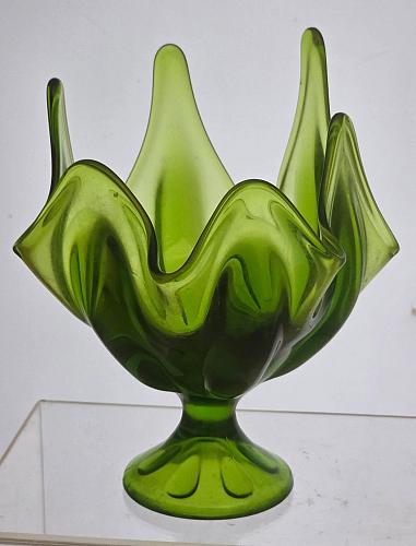 Viking 6 petal green glass compote