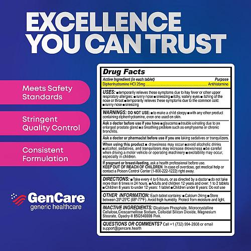 GenCare - Allergy Relief Medicine | Antihistamine Diphenhydramine 25mg 600 Ta...