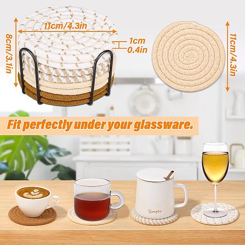 Mckanti 8 Pcs Drink Coasters with Holder Minimalist Cotton Woven 4 Colors Abs...