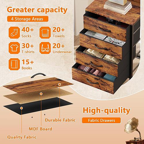 Furnulem Tall Nightstand with Charging Station Night Stands with LED Lights a...