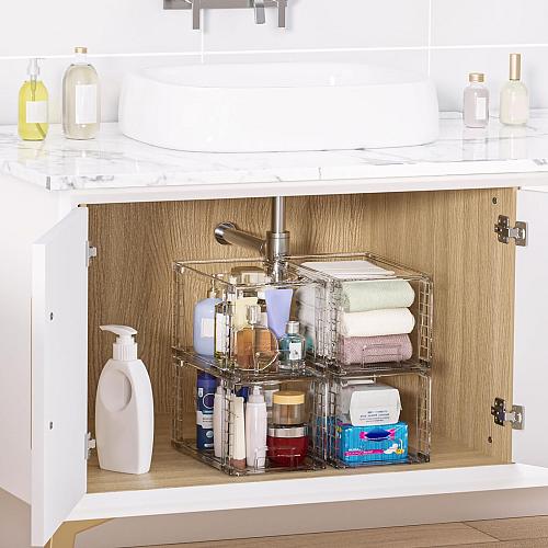 Vtopmart 4 Pack Large Stackable Storage DrawersEasily Assemble Acrylic Bathro...