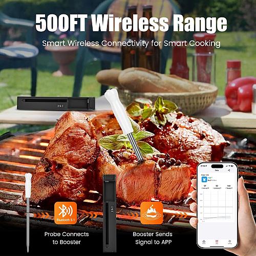 ChefLab Smart Wireless Meat Thermometer with Bluetooth & Multifunctional APP-...