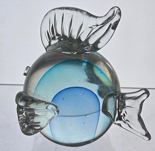 blue vealed glass fish paperweight