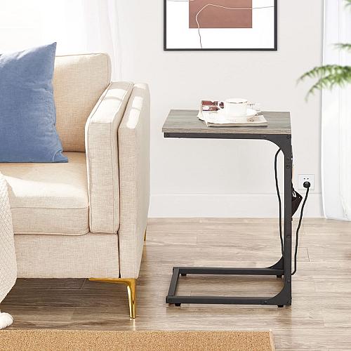 TUTOTAK C Shaped End Table with Charging Station Side Table for Sofa Couch Ta...