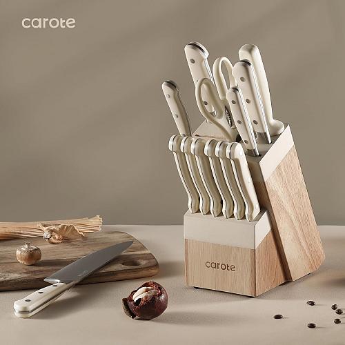 CAROTE 14 Pieces Knife Set with Block Forged High Carbon Stainless Steel Shar...