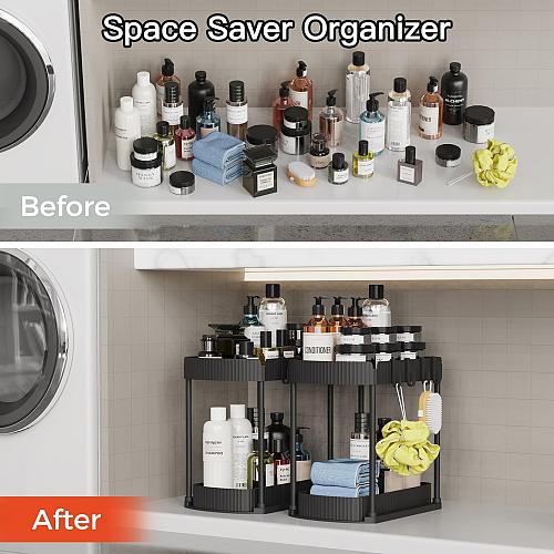 Ukeetap 2 Pack Multi-Purpose Pull-Out Storage Organizers Under Sink Organizer...