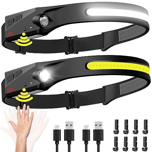 Headlamp Rechargeable 2PCS 230° Wide Beam Head Lamp LED with Motion Sensor fo...