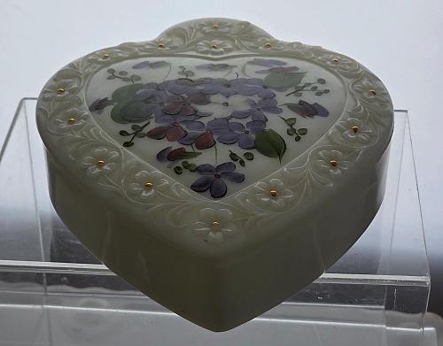 Fenton milk glass heart painted divided dish