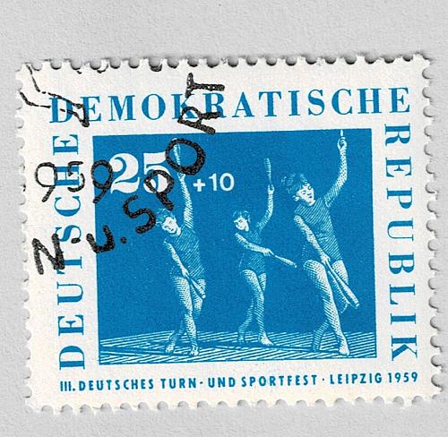 Germany DDR Girls dancing blue semi postal Used (BP91509)