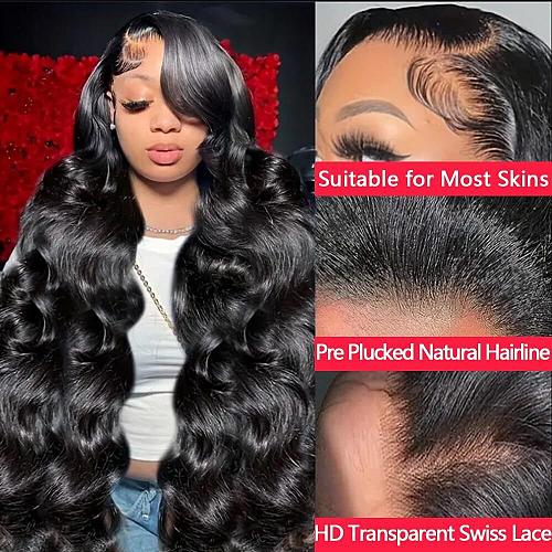 Yilike 28 Inch 13x6 Lace Front Wigs Human Hair Pre Plucked Body Wave HD Lace ...