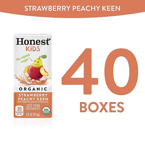 Honest Kids Strawberry Peachy Organic Juice Drink 6 Fl oz Juice Boxes Pack Of...