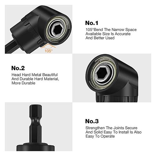 CIGOTU Right Angle Drill Adaptor4-in-1 Impact Drill Bit Extension360° Rotatab...