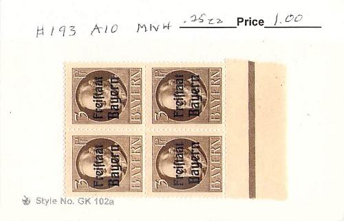 Germany Bavaria 193 Unused blk of 4 CV 1.00 (SC0_864)