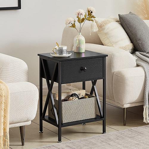 VECELO Night Stands for Bedroom Rustic Nightstand (Set of 2), Classic Black