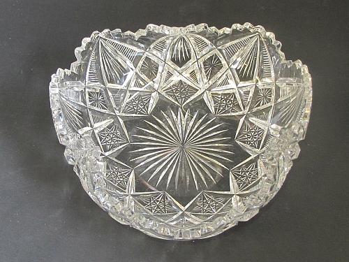 American Brilliant Period hand Cut Glass Three sided crimped dish abp