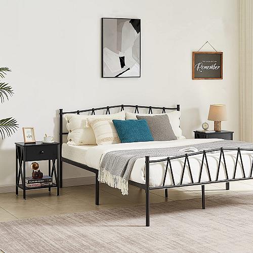 VECELO Night Stands for Bedroom Rustic Nightstand (Set of 2), Classic Black