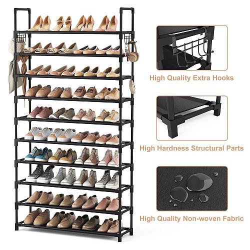 VTRIN 10 Tiers Shoe Rack Tall Large Capacity 50 Pairs Wide Shoe Organizer Stu...
