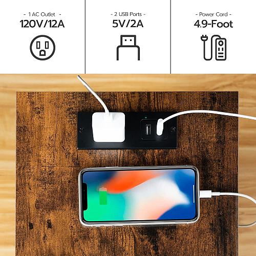 HOOBRO Side/End Table with Charging Station Set of 2 with USB Ports and Outle...