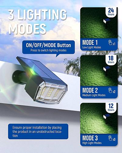 AUDERWIN Solar Spot Lights Outdoor Waterproof 4 Pack IP65 63 LED 3 Lighting M...
