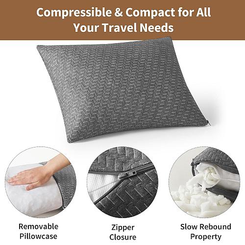 PEUJEW Small Shredded Memory Foam Pillow Camping Pillow Travel Pillow - Compr...