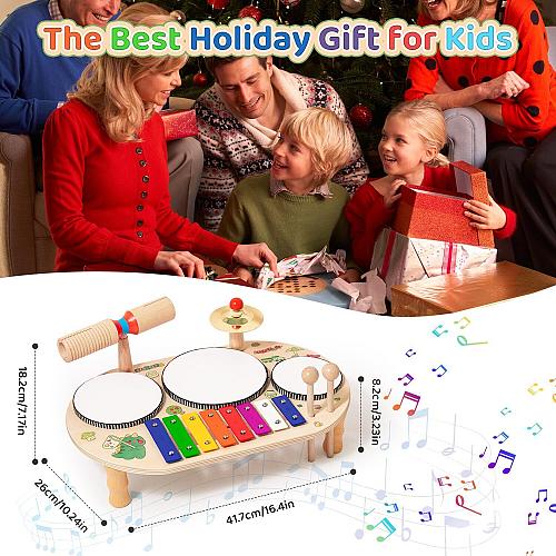Kids Drum Set for Toddlers8 in 1 Montessori Musical InstrumentsWooden Prescho...