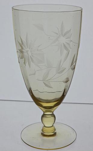 Lancaster Glass Co. Yellow Jubilee water goblet Pair
