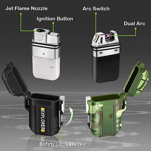 2 Pack Waterproof Lighter Outdoor Windproof Torch Lighter Dual Arc Lighter Bu...