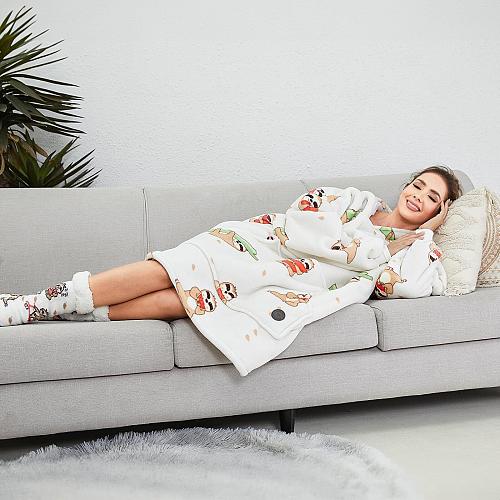 THREE POODLE Wearable Blanket Hoodie for Women Oversized Sherpa Sweatshirt Bl...