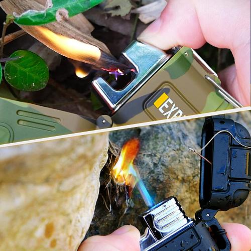 2 Pack Waterproof Lighter Outdoor Windproof Torch Lighter Dual Arc Lighter Bu...