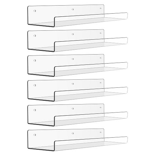 upsimples 6 Pack Acrylic Shelves for Wall Storage 15" x 4“ Floating Bookshelv...