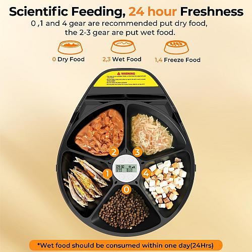 UBPET F10 Automatic Cat Feeder Wet Food 5 Meal Pet Digital Dispenser with Lon...