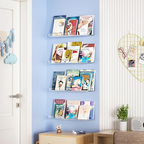 upsimples 6 Pack Acrylic Shelves for Wall Storage 15" x 4“ Floating Bookshelv...