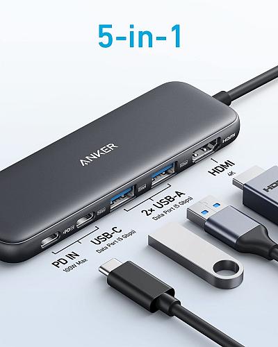 Anker USB C Hub 5-in-1 USBC to HDMI Splitter with 4K Display 1 x Powered USB-...