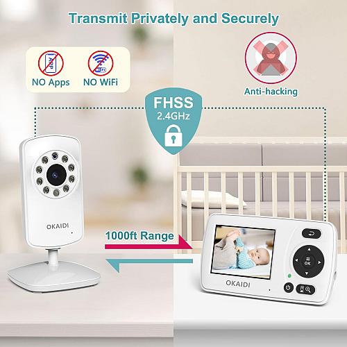 OKAIDI Video Baby Monitor with Camera and Audio 2.4'' Portable Travel Baby Mo...