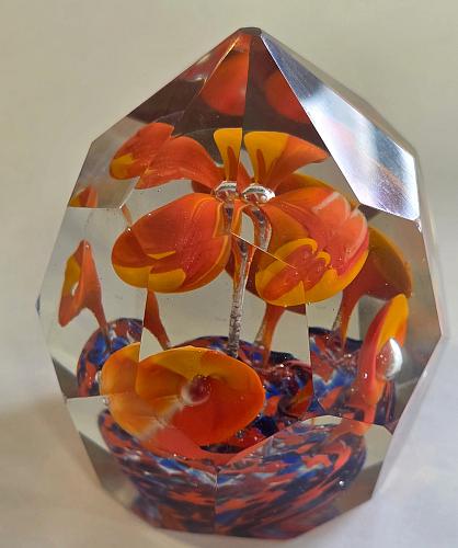 Hand crafted art glass faceted paperweight