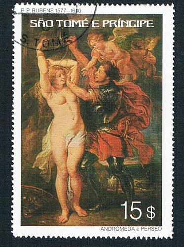 St Thomas & Prince 444 Used Painting Ruben Nude 1977 CV 1.60 (BP78602)