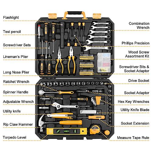 DEKOPRO 208 Piece Tool SetGeneral Household Hand Tool Kit Auto Repair Tool Bo...