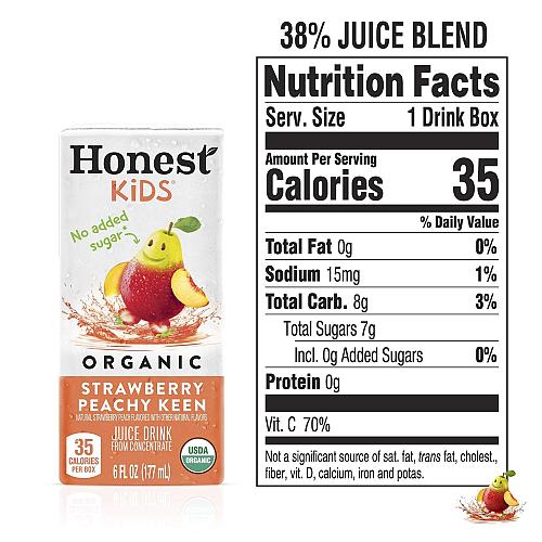 Honest Kids Strawberry Peachy Organic Juice Drink 6 Fl oz Juice Boxes Pack Of...