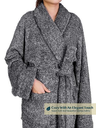 PAVILIA Premium Women Plush Soft Robe Fluffy Warm Fleece Sherpa Shaggy Bathro...