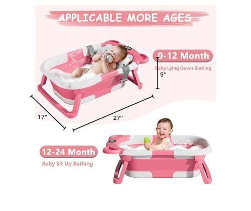 MoreFeel Collapsible Baby Bathtub for Newborn with Thermometer & 1 Hooded Tow...
