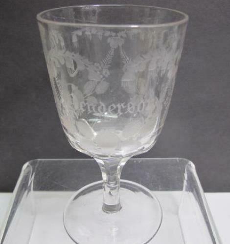 Cut glass goblet stemware HENDERSON copper wheel engraved floral