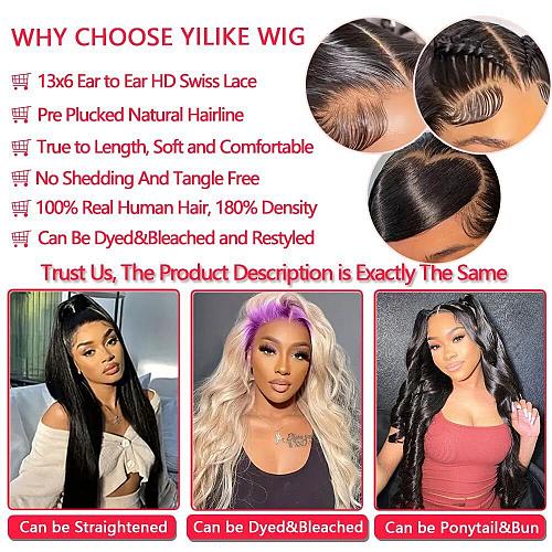 Yilike 28 Inch 13x6 Lace Front Wigs Human Hair Pre Plucked Body Wave HD Lace ...