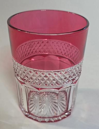 Hand Cut to clear cranberry double on the rocks glasses