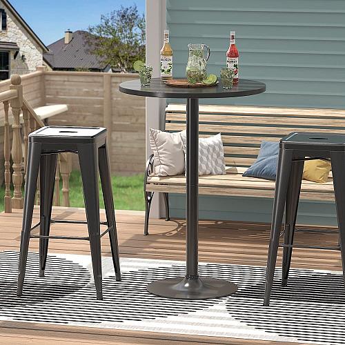 Furmax Bistro Pub Table 2 Pack Round Bar Height Cocktail Table Metal Base MDF...