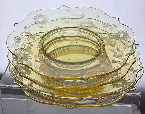 4 Lancaster Glass Co. Yellow Jubilee luncheon plates