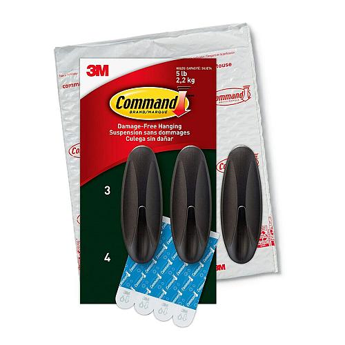 Command Outdoor Large Bronze Hooks Holds up to 5 lb 3 Hooks and 4 Command Str...