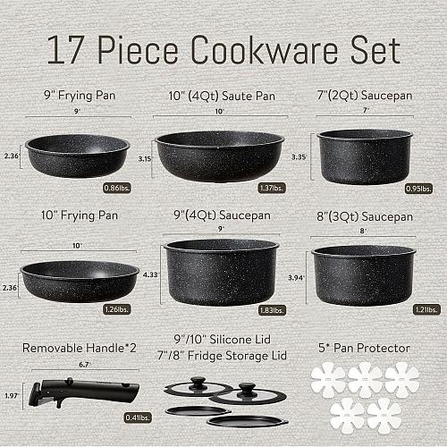 CAROTE 17pcs Pots and Pans Set Non Stick Nonstick Cookware Set with Removable...