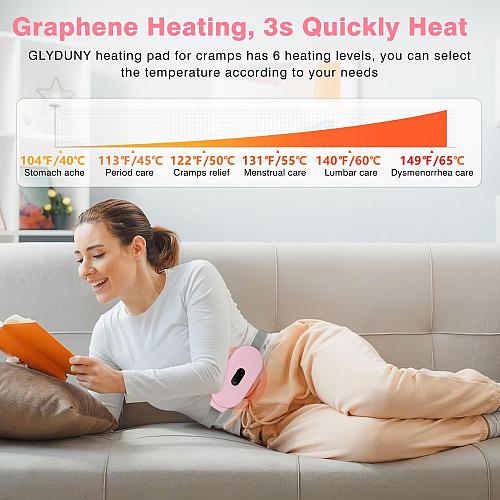 Heating Pads Glyduny Period Cramp Massager Portable Cordless Heating Pad with...