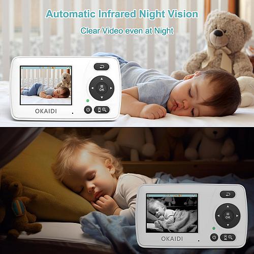 OKAIDI Video Baby Monitor with Camera and Audio 2.4'' Portable Travel Baby Mo...