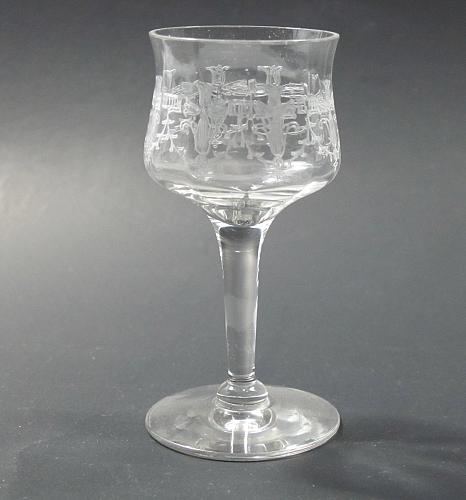 Needle etched liquor Glass Antique hand blown